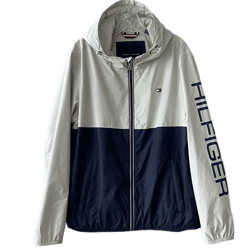 Hooded Rain Jacket Lightweight Colorblock Windbreaker Tommy Hilfiger Size Large